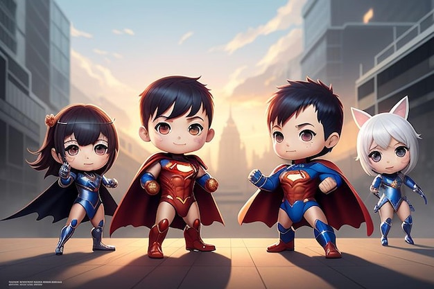 Photo chibistyle superheroes saving the day