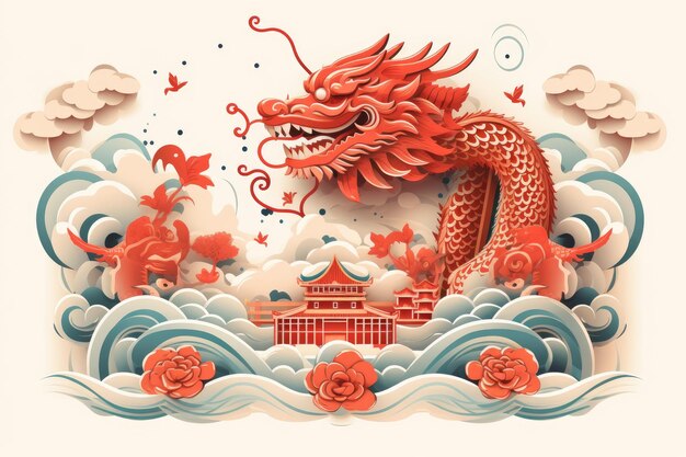 Chic 2024 Lunar New Year Card with Minimalist Dragon Elements