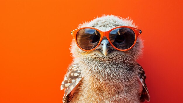 Photo chic baby owl portrait adorable summer style with sunglasses