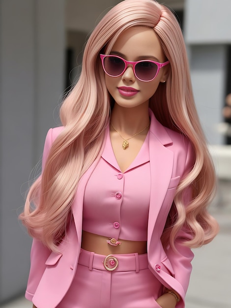 ピンクのスーツを着たシックなバービー人形 スタイリッシュな収集品
