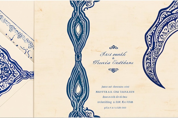 Chic Blue Fassi Henna Wedding Invitation Moroccan Elegance