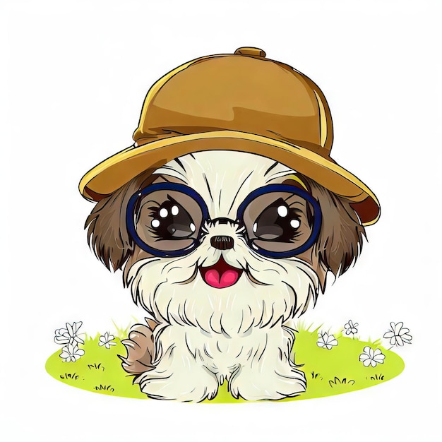 Foto canine chic dream shih tzu cappello e occhiali ai generativa