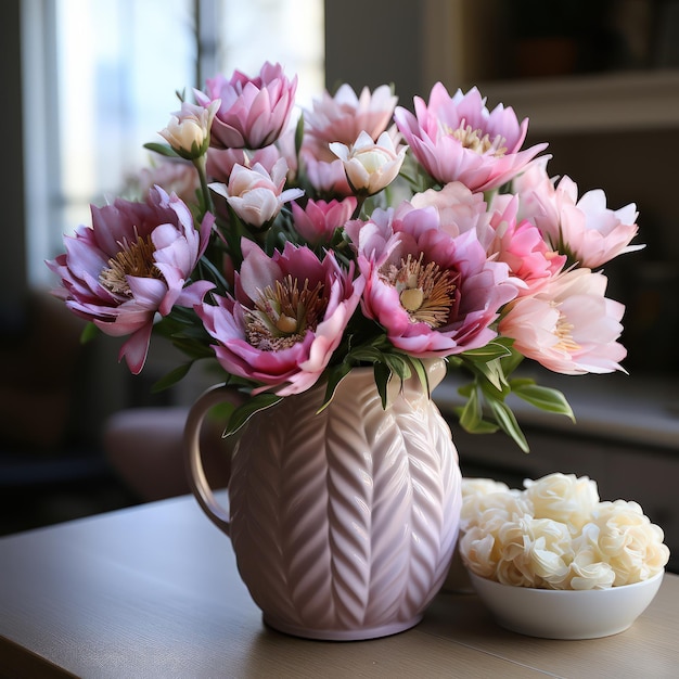 Chic Chevron Display with Pastel Pink Tulips and Lavender Carnations