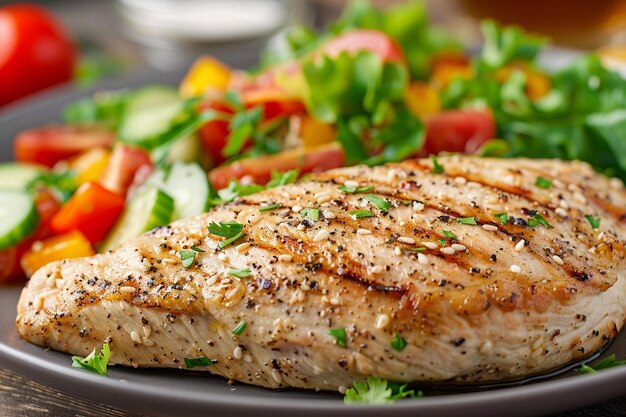 Chic Chicken Steak garnished with White Sesame Seeds and Vibrant Produce