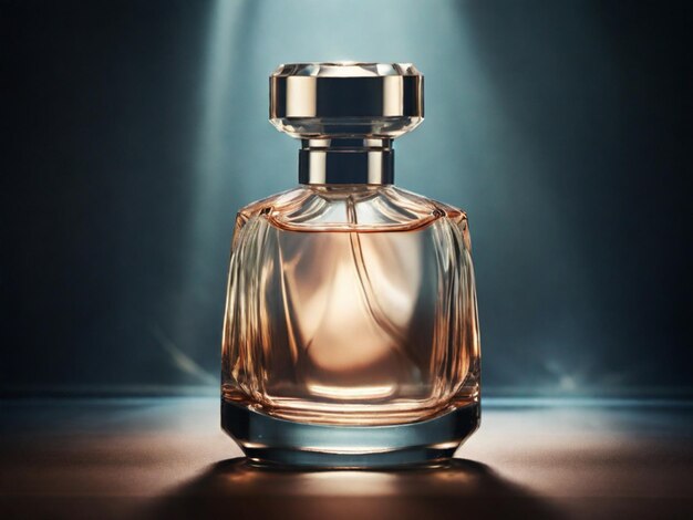 A chic clear perfume bottle captured with dynamic light and shadows creating a sophisticated image