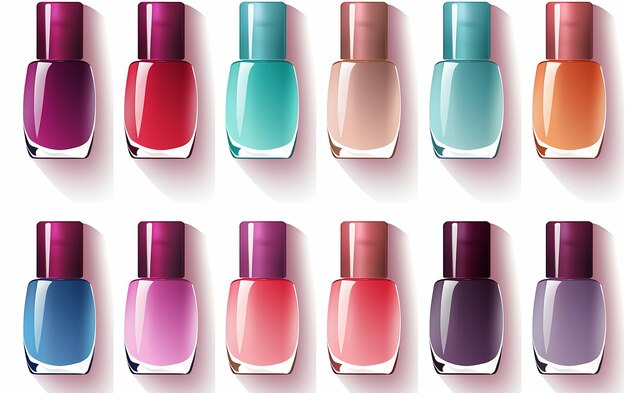 Photo chic colors nail polish glass bottle vector isolated