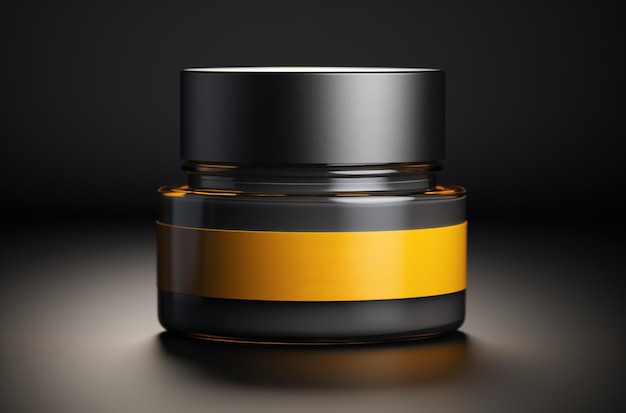Foto modello di barattolo cosmetico chic in 3d giallo scuro e grigio eleganza