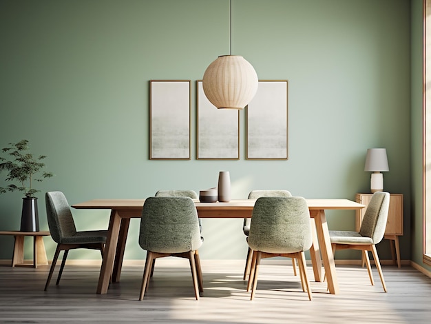 Chic design for a calming green dining area AI Generation