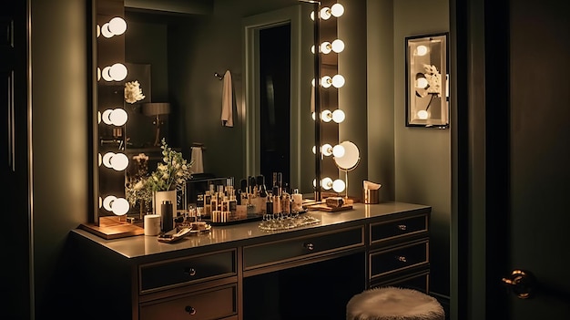Chic dressing room with vanity mirror AI generated