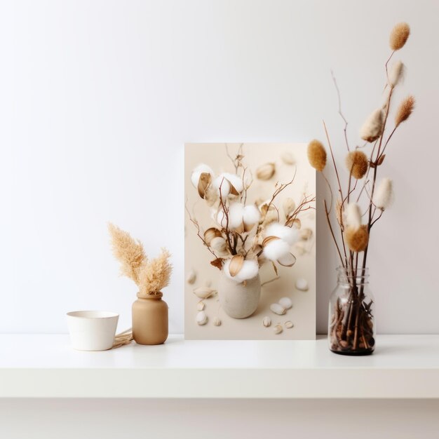 Foto chic en minimalistisch groetekaartje mockup stunning beige op witte achtergrond