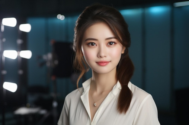 Chic executive wows in Korean makeup at studio