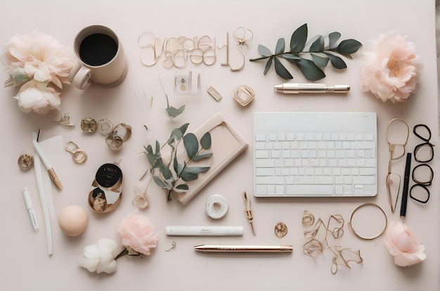 Photo chic flatlay of workspace essentials