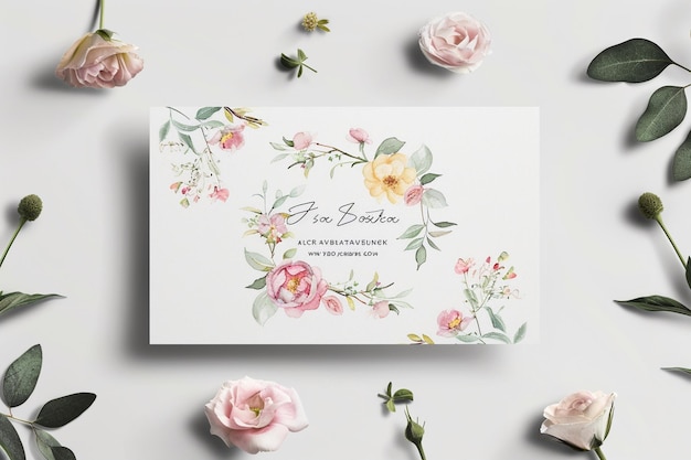 Chic floral wreath business card design with water