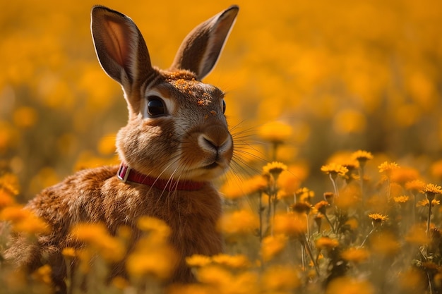 草原 の 麗 な ウサギ 太陽 眼鏡 と 花 の 魅力