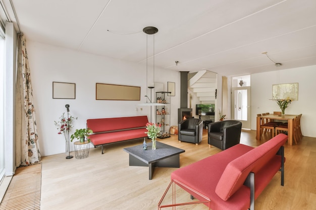 Chic living room with red sofas