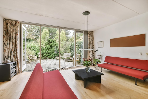 Chic living room with red sofas