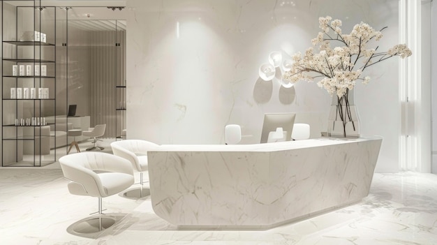 A chic marble podium with a sleek geometric shape reflecting the clean and sophisticated design of