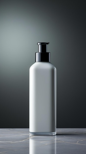 Photo chic minimalism cosmetic product bottle against light grey backdrop radiates sophistication vertical