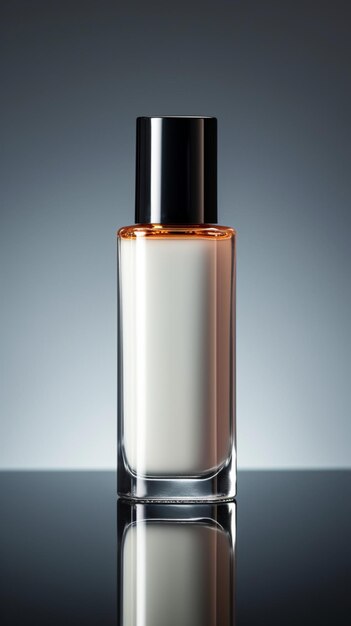 Photo chic minimalism cosmetic product bottle against light grey backdrop radiates sophistication vertical