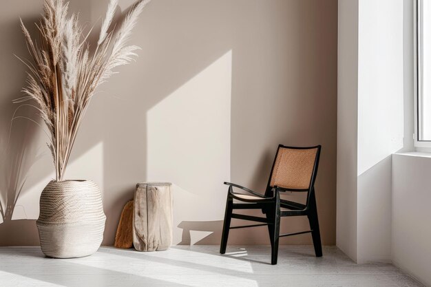 Foto chic minimalistisch interieur met elegante meubels en natuurlijke vensterverlichting interieurontwerpcompositie met minimale meubels