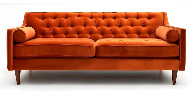 Оранжевый диван на белом фоне Идеально подходит для современных интерьеров Концепция Современные интерьеры Шикарная мебель Оранжевая диван с белым фоном Дизайн интерьера
