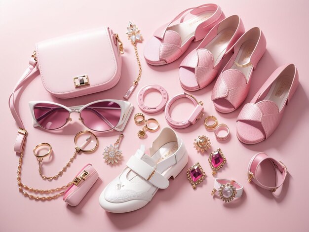 Chic in Pink Fashion Woman's Accessory Set A Stylish Flat Lay Extravaganza