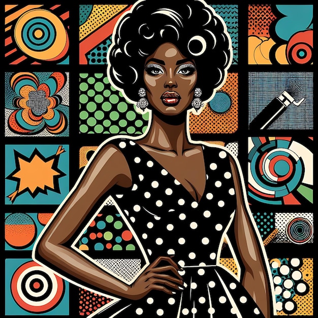 Chic Retro Zwarte Vrouw in een klassieke pop art jurk