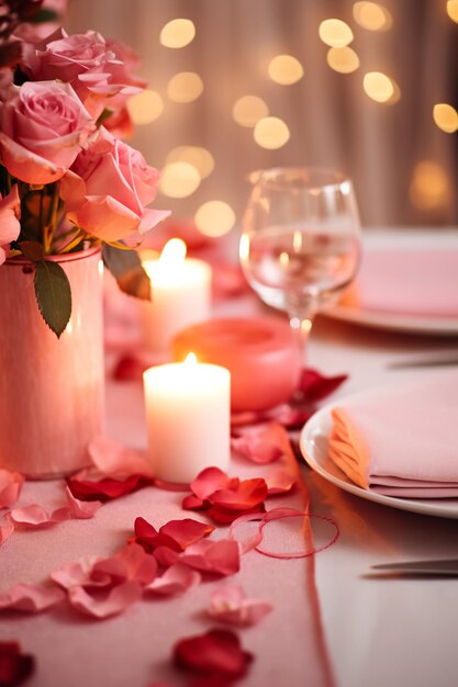 Photo chic romance valentine's dinner setup with beautiful elegance