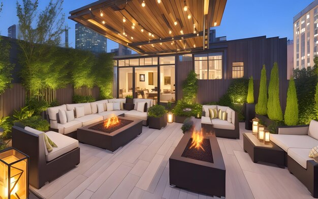 A Chic Rooftop Garden Amidst the Cityscape plants on the terrace Beautiful green lush indoor plants