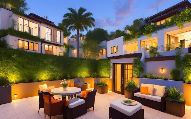 A Chic Rooftop Garden Amidst the Cityscape plants on the terrace Beautiful green lush indoor plants