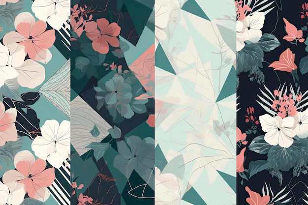 Chic Seamless Floral Patterns in Geometric Shapes