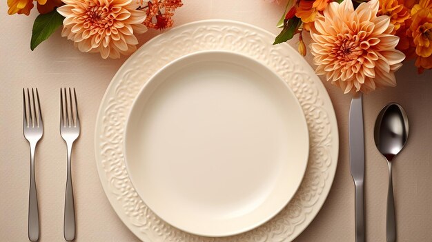 세련된 테이블 세팅 접시 꽃과 우아함