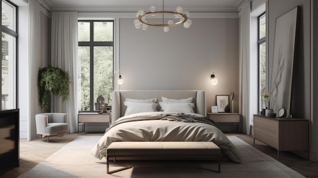 A chic and uncluttered bedroom with neutral decor AI generated
