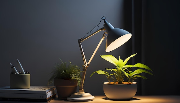 Chic White Desk Lamp Zoom Background Illuminating a Healthy Green Succulent