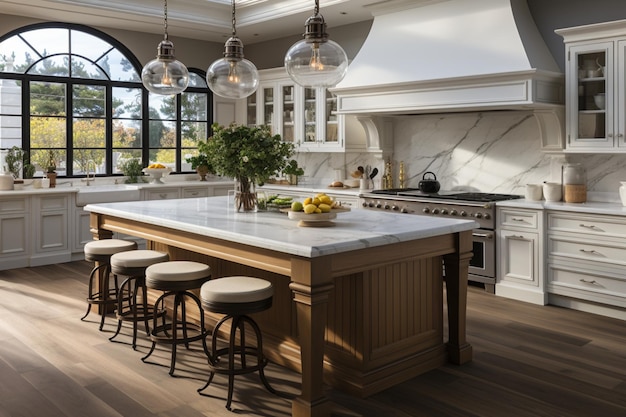 Chic white kitchen in a sophisticated and modern estate home