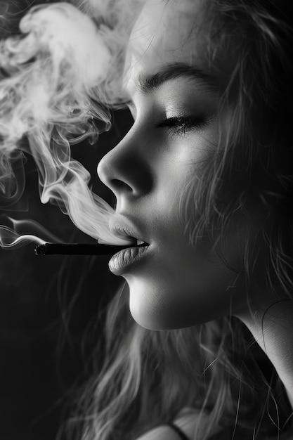 Chic Woman Puffing Smoke Vintage Aesthetic