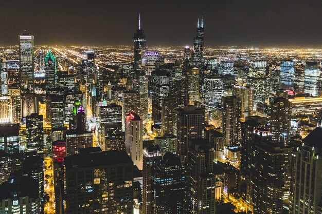 Photo chicago aerial view at night