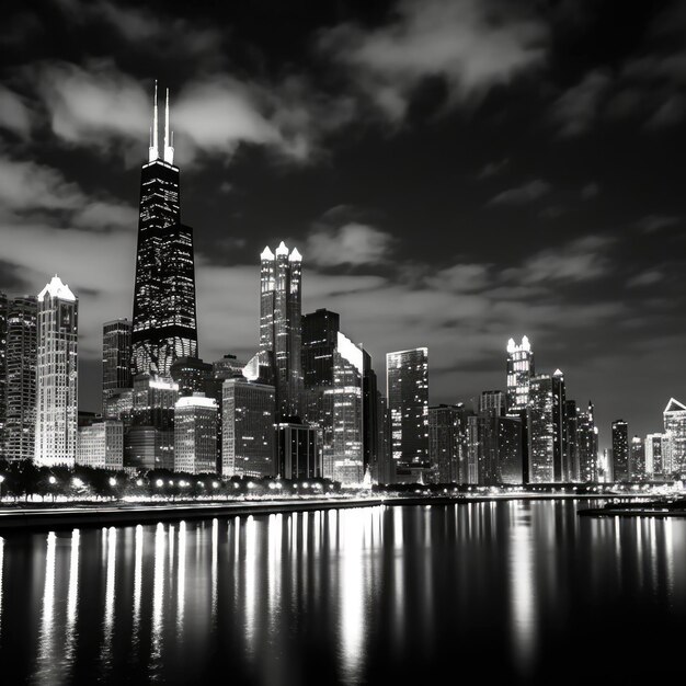 Premium Photo | Chicago city skyline dramatic sunset downtown artwork