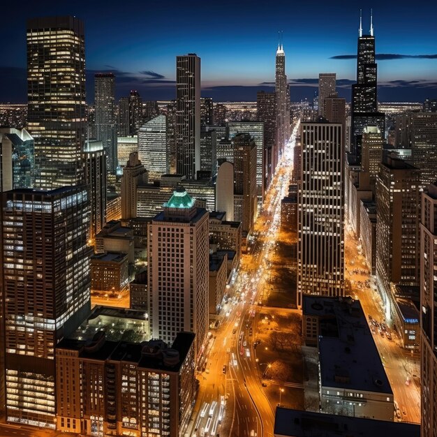 Photo chicago city skyline dramatic sunset on the downtown