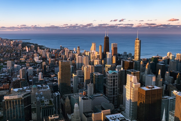 Chicago. Cityscape image of Chicago downtown during twilight blue hour.