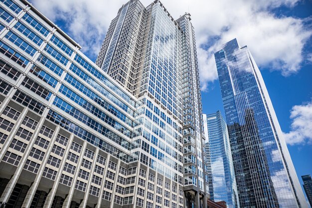 Chicago Illinois city skyscrapers blue sky background