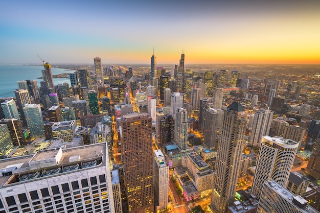 Foto orizzonte aereo di chicago, illinois, stati uniti