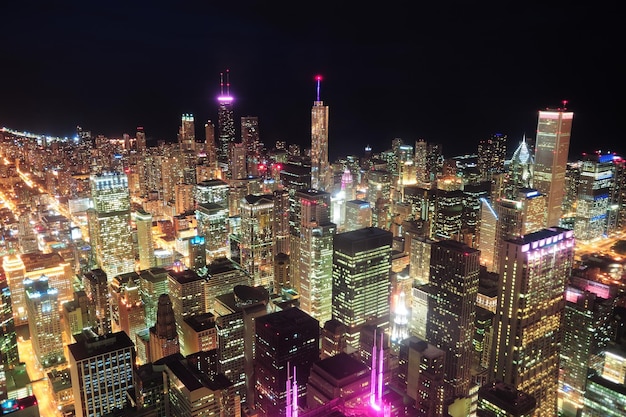 Chicago nacht luchtfoto