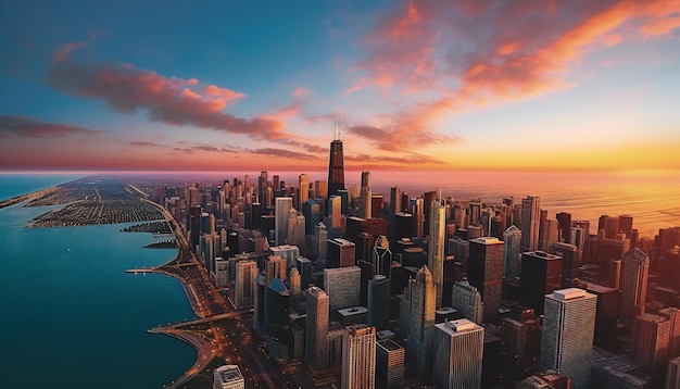 Chicago skyline aerial view of the city Generative ai