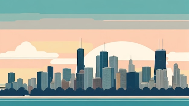 Foto chicago skyline bij sunset vector minty serenity