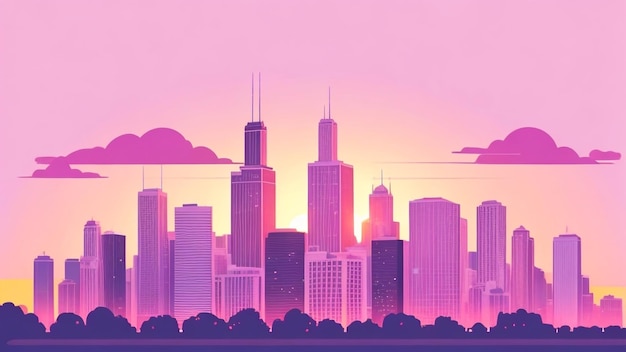 Chicago skyline bij zonsondergang Rose Radiance Vector Illustratie