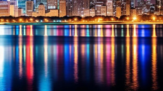 Photo chicago skyline by night