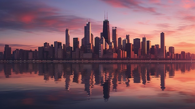 Chicago skyline at dawn
