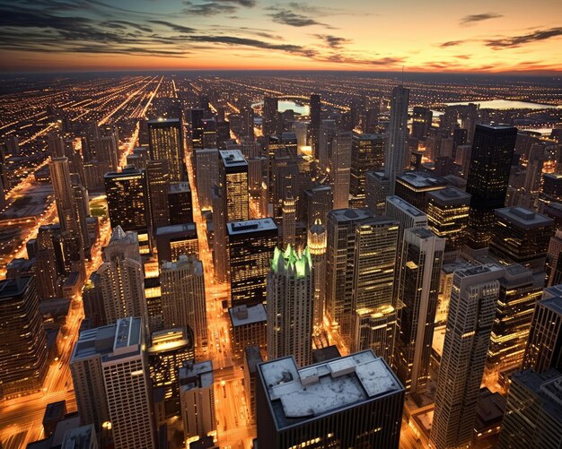 Chicago skyline dramatische zonsondergang in het centrum