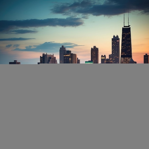 Foto chicago skyline dramatische zonsondergang op de binnenstad